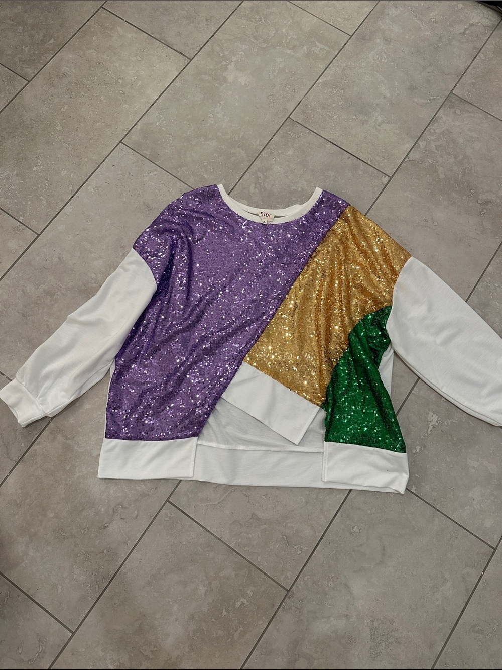Sequin Colorblock Sweatshirt - Purple, Gold & Green Mardi Gras
